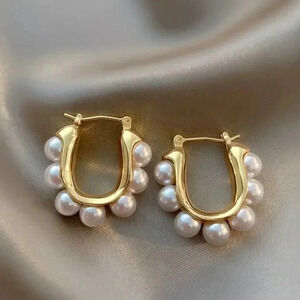 Gold tone hoops with faux pearls - NEW